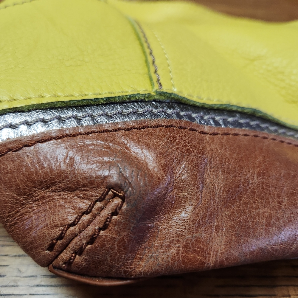The Sak Kendra Leather Hobo Bag in Yellow, Brown, with Metallic Detail. - Picture 5 of 13
